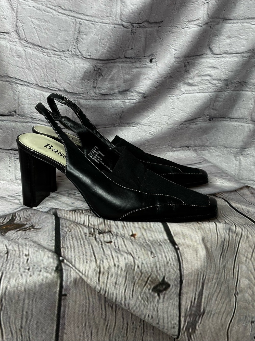 VTG Late 90s Gothic Career Goblincore Black Leather Slingback Block Heel Sz 9